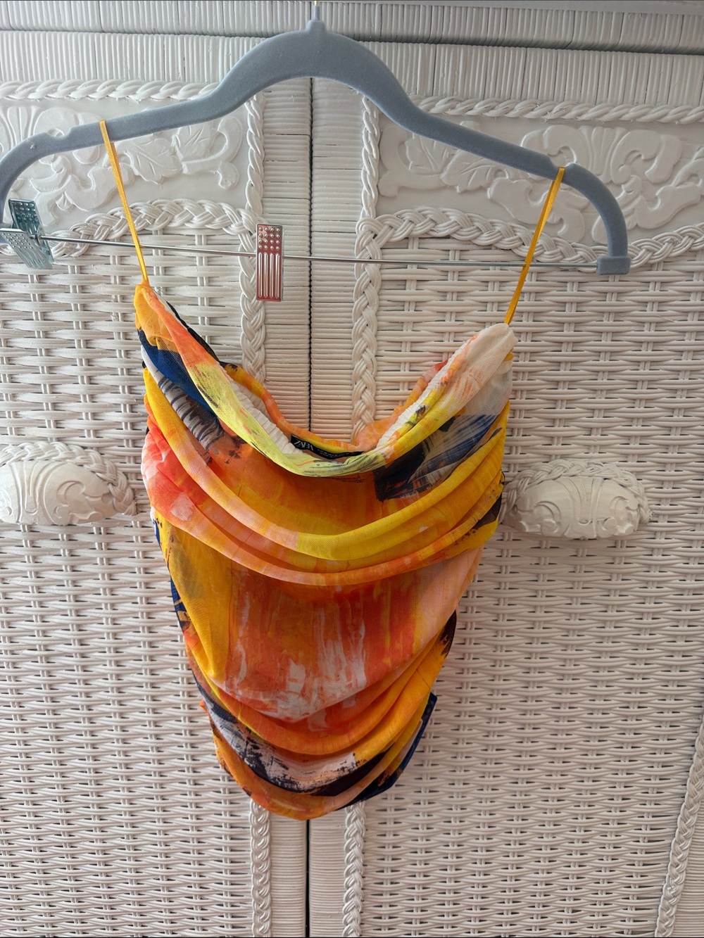 Zara Vibrant Yellow Orange Watercolor Strapless Top